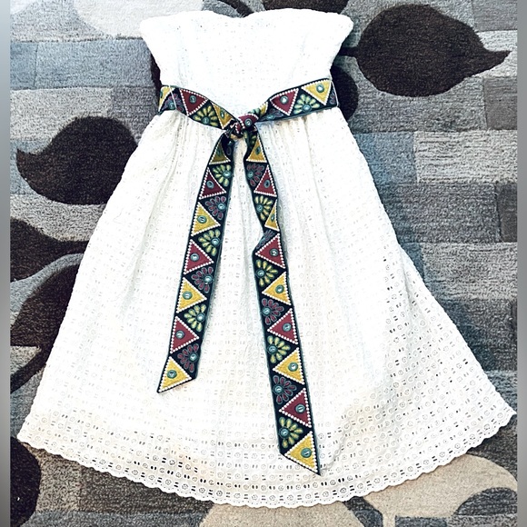 Anthropologie I HD IN Paris White Eyelet Strapless Dress w Optional Sash - Picture 2 of 7